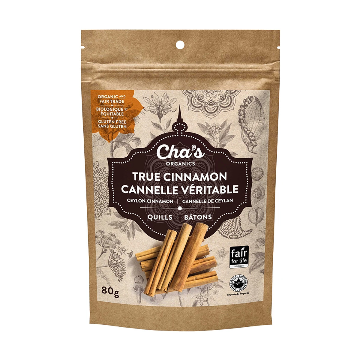 Cha's Organic True Cinnamon, Quills (Pack) 80g