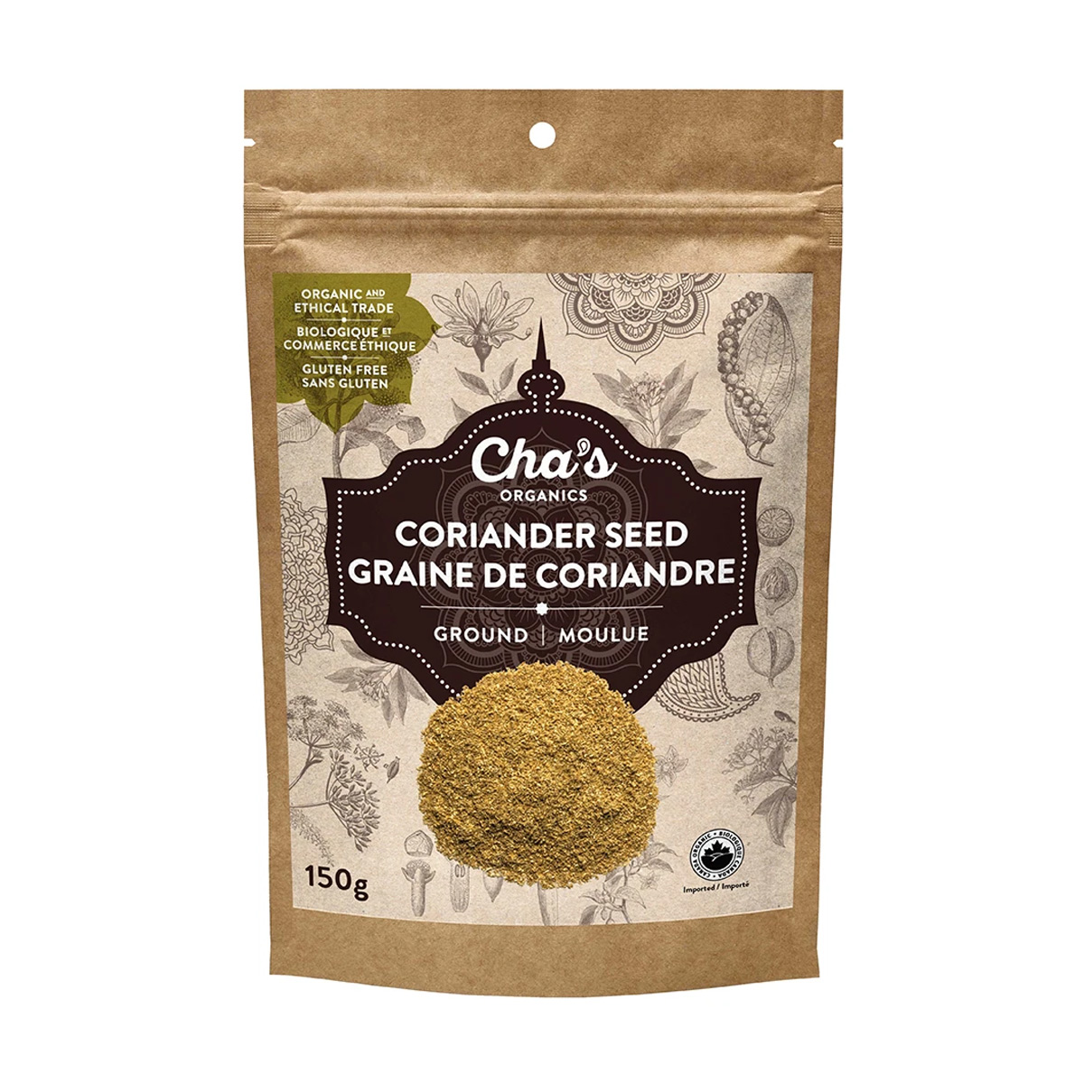 Cha's Organic Coriander Seed, Ground (Pack) 150g